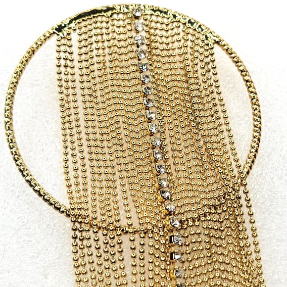 Gold Tone Tassel Earrings Gold Tone Chandelier Earrings Bridal Earring - Picture 3 of 8